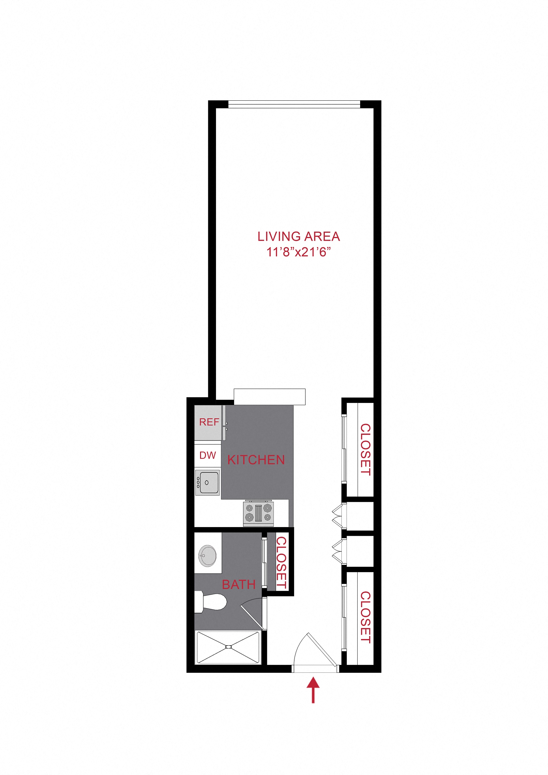 Floor plan for studio, 1 bath, 510 sqft